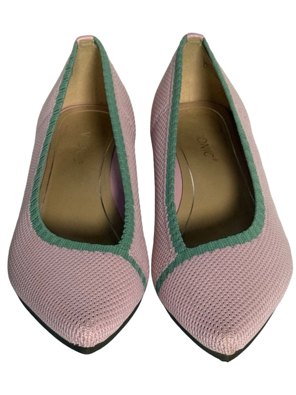 Vionic Flats Dahlia Knit Pointed Toe Ballet Pink Green Accents Womens Size 7
